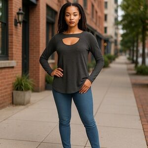 ❄️ CHASER | Grey Triblend Front Vent Drape Back Shirttail Tee Medium